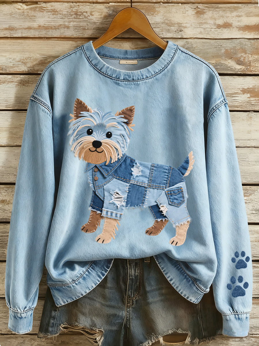 Beautiful ladies' hoodie with Yorkshire Terrier patchwork pattern