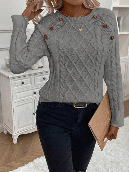 Abbey | Button-Detail Cable Knit Jumper