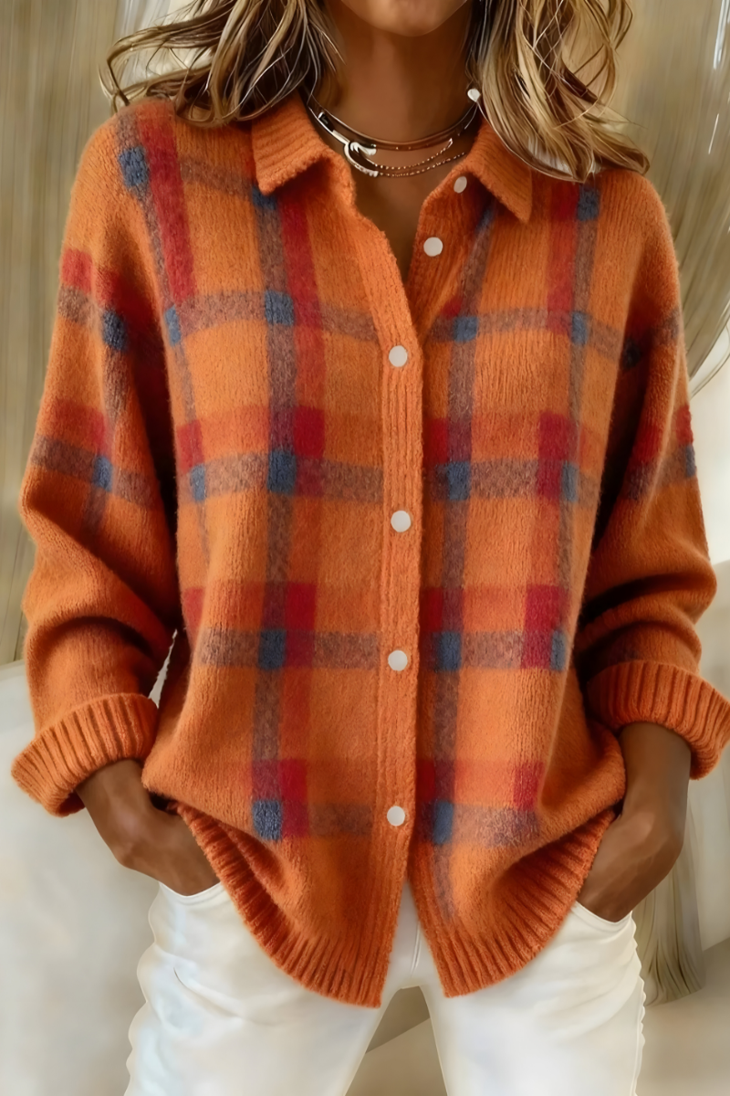 Anna™ | Cozy Plaid Knit Cardigan