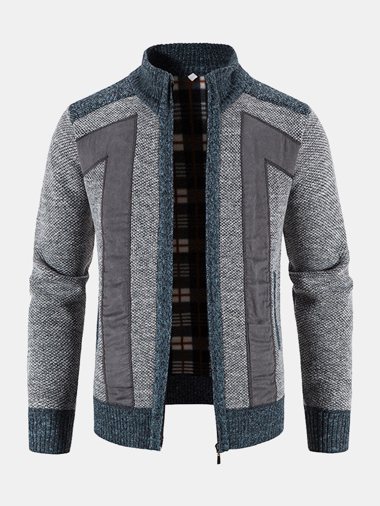 Camden | Zip Up Faux Suede Patchwork Sweater