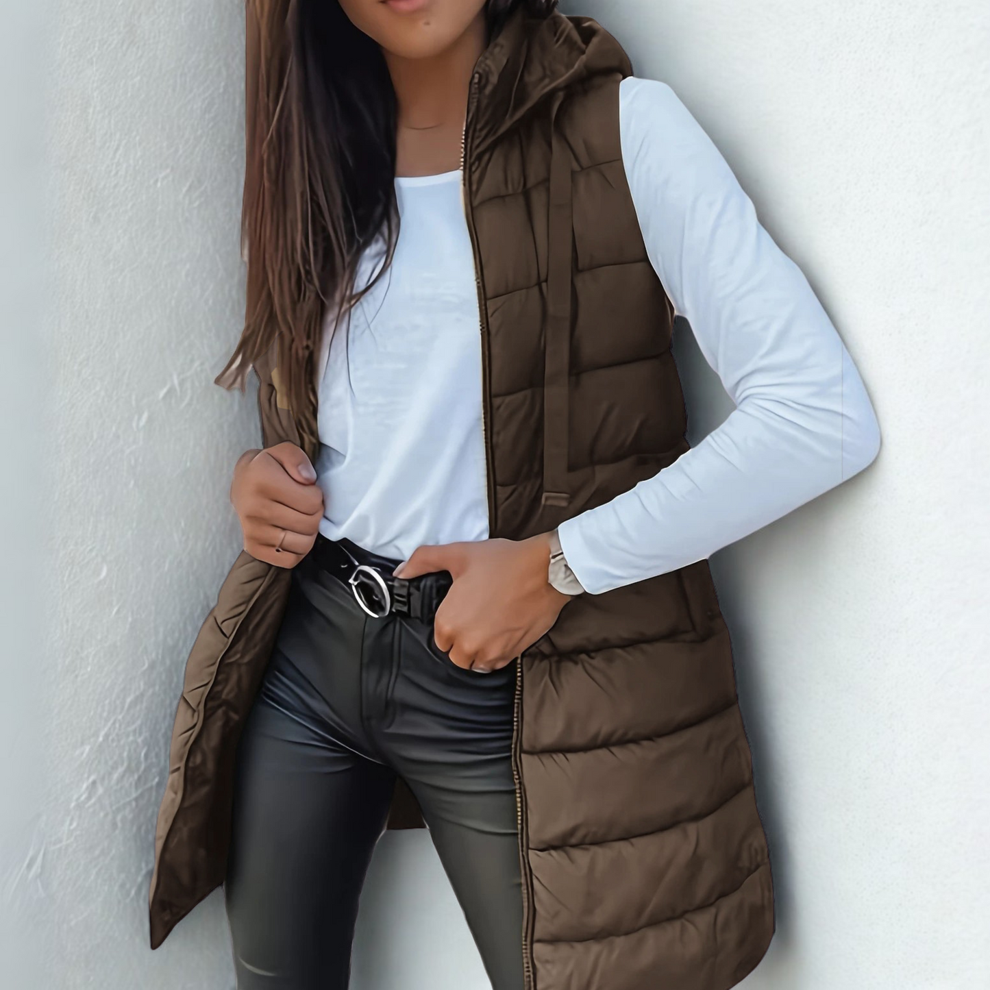 Raine | Casual Sleeveless Hood Long Puffer Vest