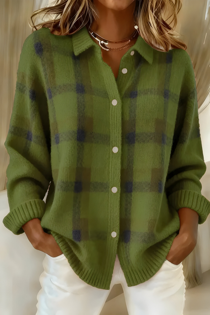 Anna™ | Cozy Plaid Knit Cardigan
