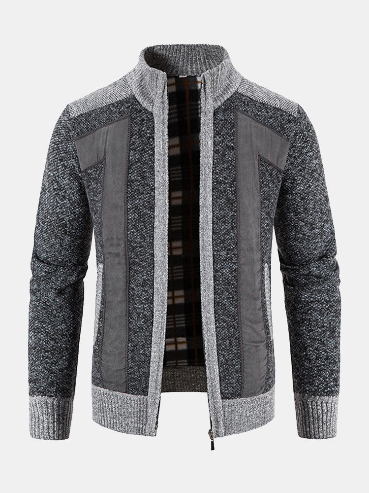 Camden | Zip Up Faux Suede Patchwork Sweater