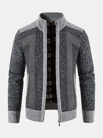 Camden | Zip Up Faux Suede Patchwork Sweater