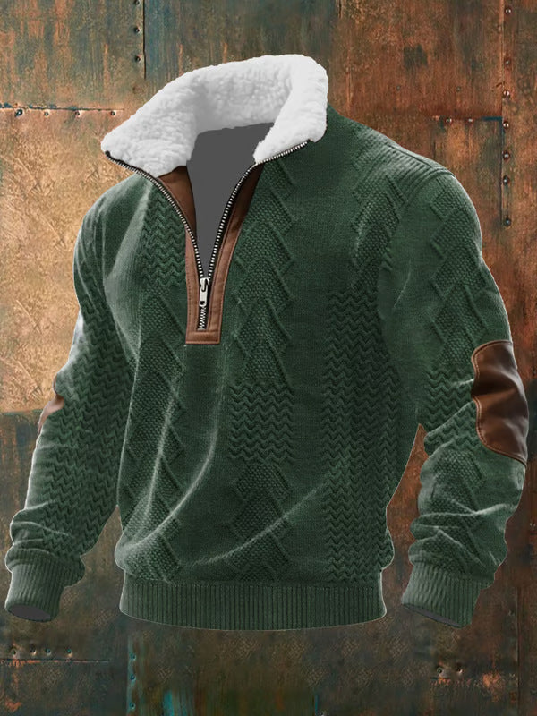 Ewan - Zip-Up Sweater with a High Fur-Trimmed Collar
