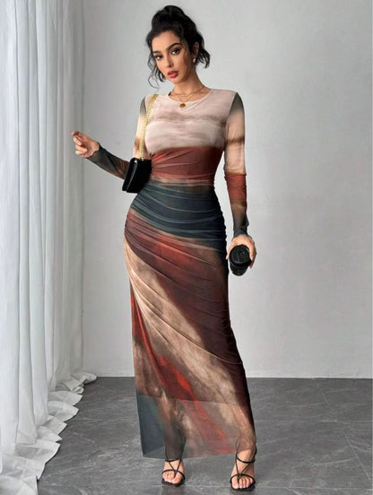 Pavlina | Long Sleeve Round Neck Bodycon Maxi Dress