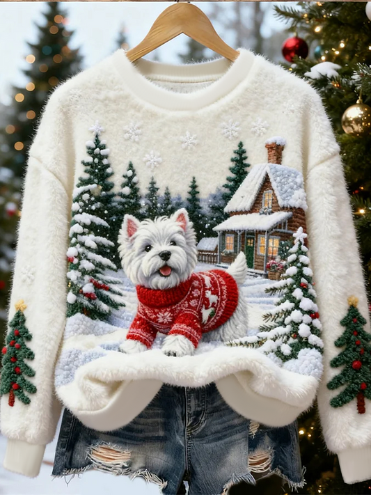 Charming women's flannel sweater with Christmas print