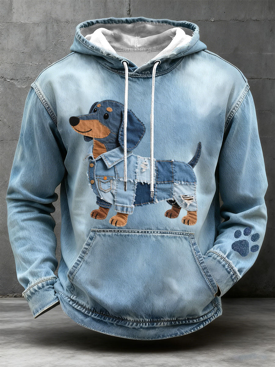 Men's Hoodie Patchwork Art Dog Motif